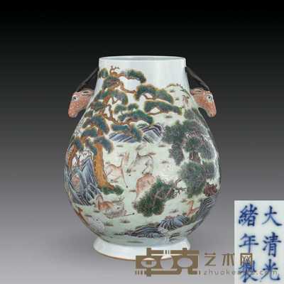 民国 粉彩百鹿尊 高32.5cm